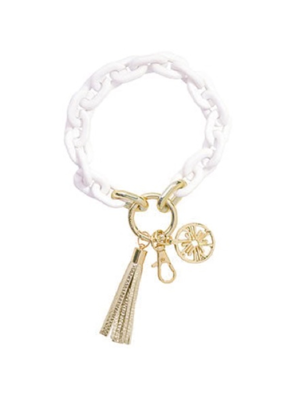 NWT Lilly Pulitzer White Chain Keychain with Gold Tassel Charm